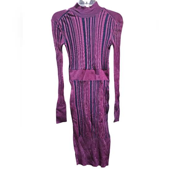 Hervé Léger Striped Sheath Knit Dress in Purple, Womens Bodycon Size S MSRP $990 - Picture 7 of 11